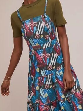 ANTHROPOLOGIE EVA FRANCO Tiered Mosaic Dress S abstract floral  sundress
